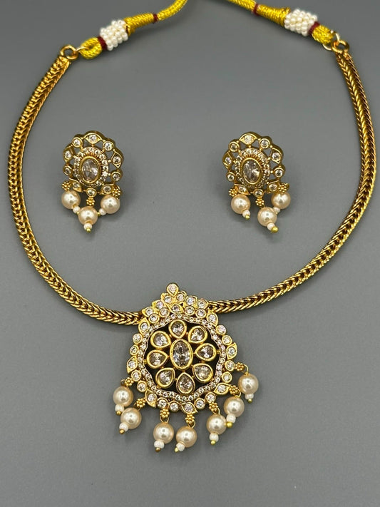 Golden and Silver-H&A Jewellery Gold-Plated Polki Jewellery Set 