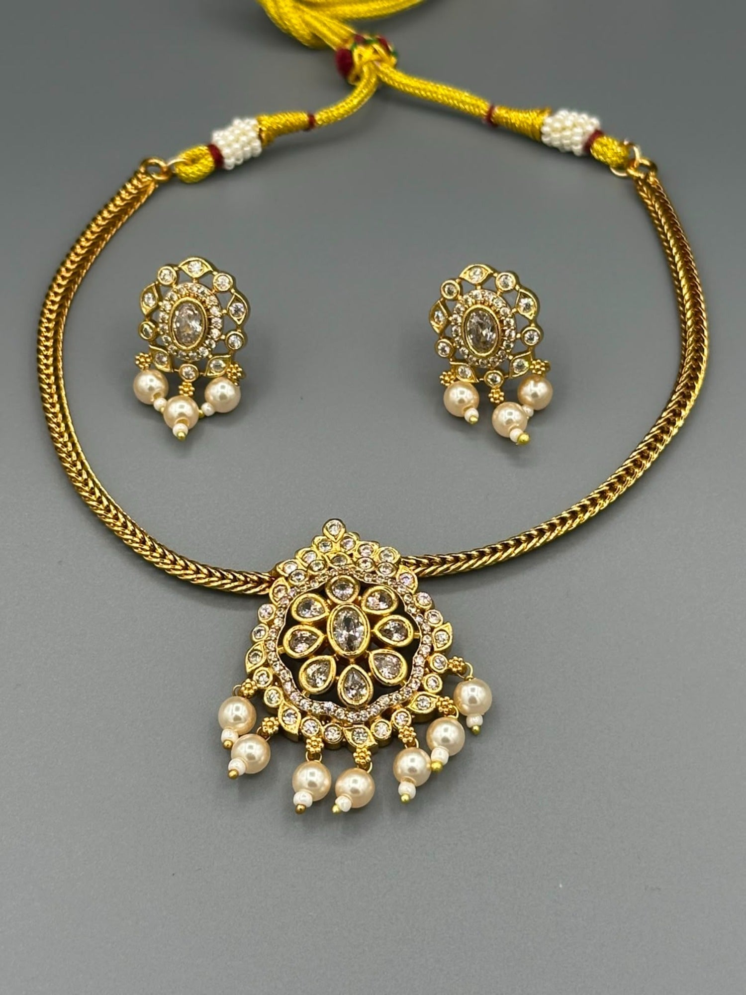 Golden and Silver-H&A Jewellery Gold-Plated Polki Jewellery Set 