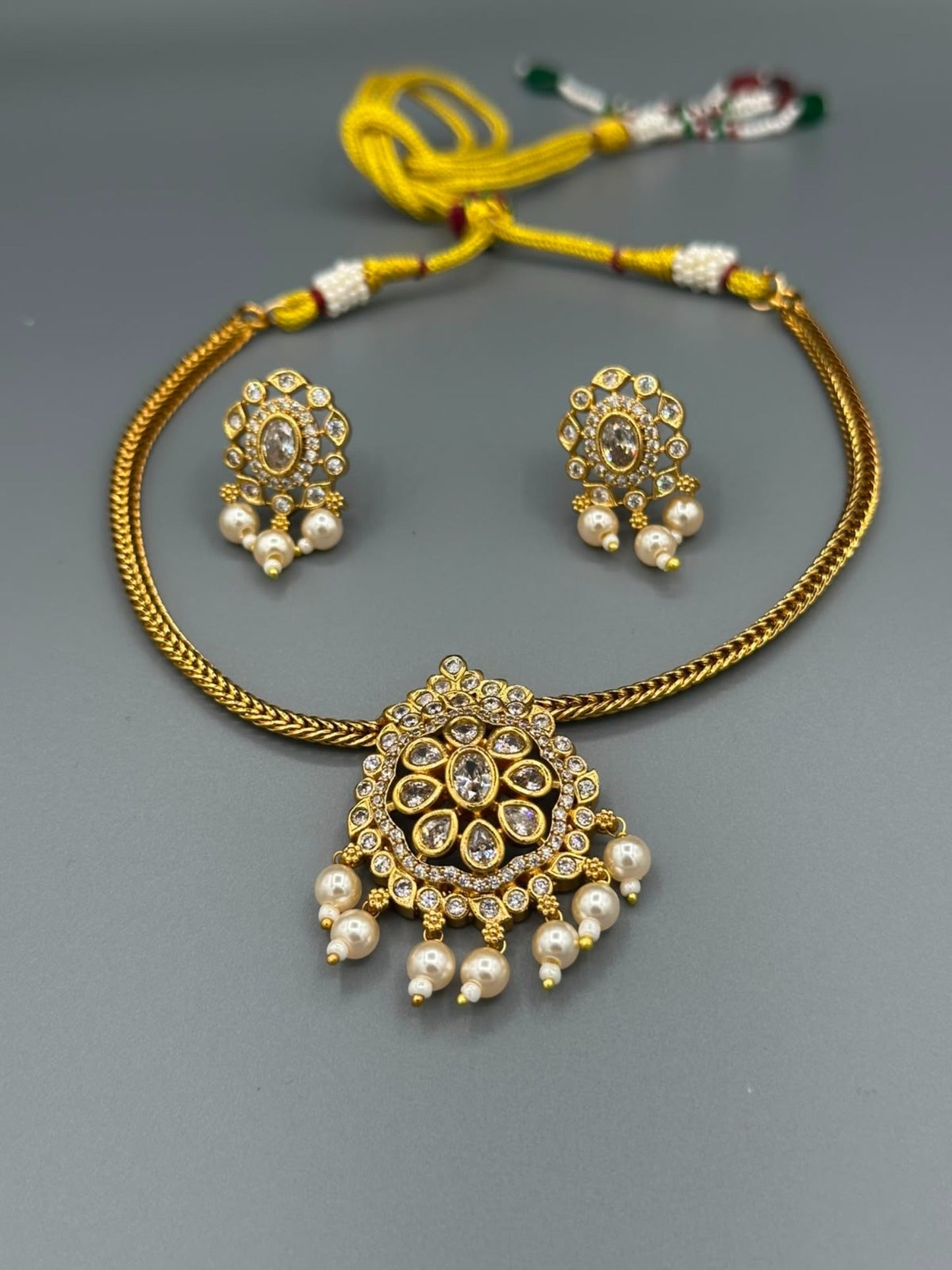 Golden and Silver-H&A Jewellery Gold-Plated Polki Jewellery Set 