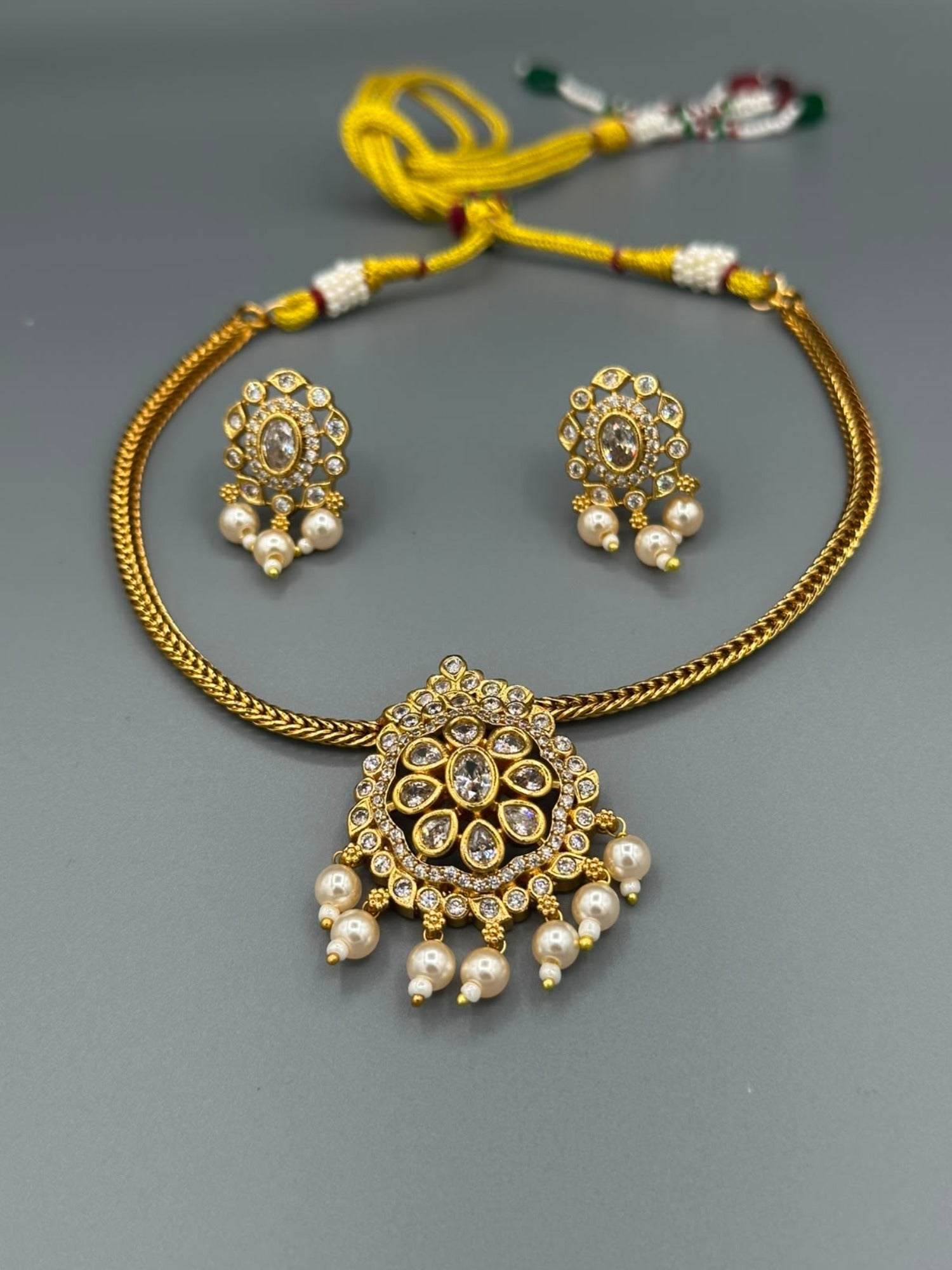 Golden and Silver-H&A Jewellery Gold-Plated Polki Jewellery Set 