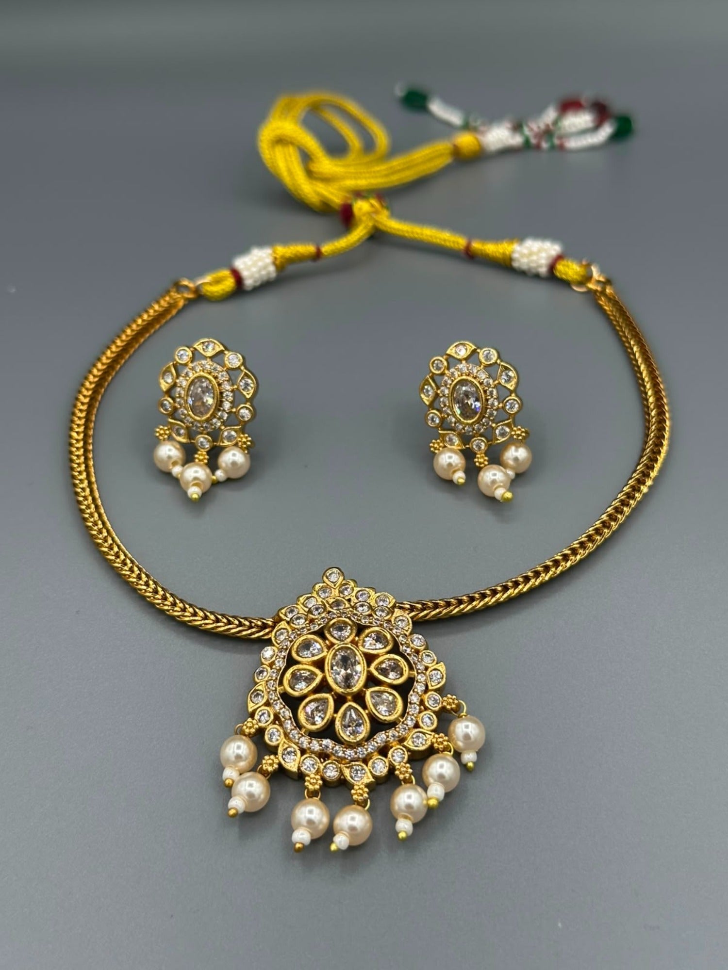 Golden and Silver-H&A Jewellery Gold-Plated Polki Jewellery Set 