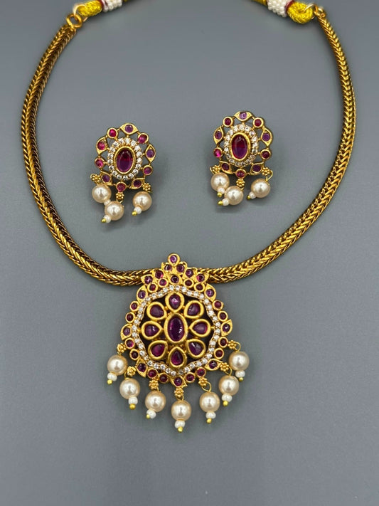 Golden pink and Silver-H&A Jewellery Gold-Plated Polki Jewellery Set 