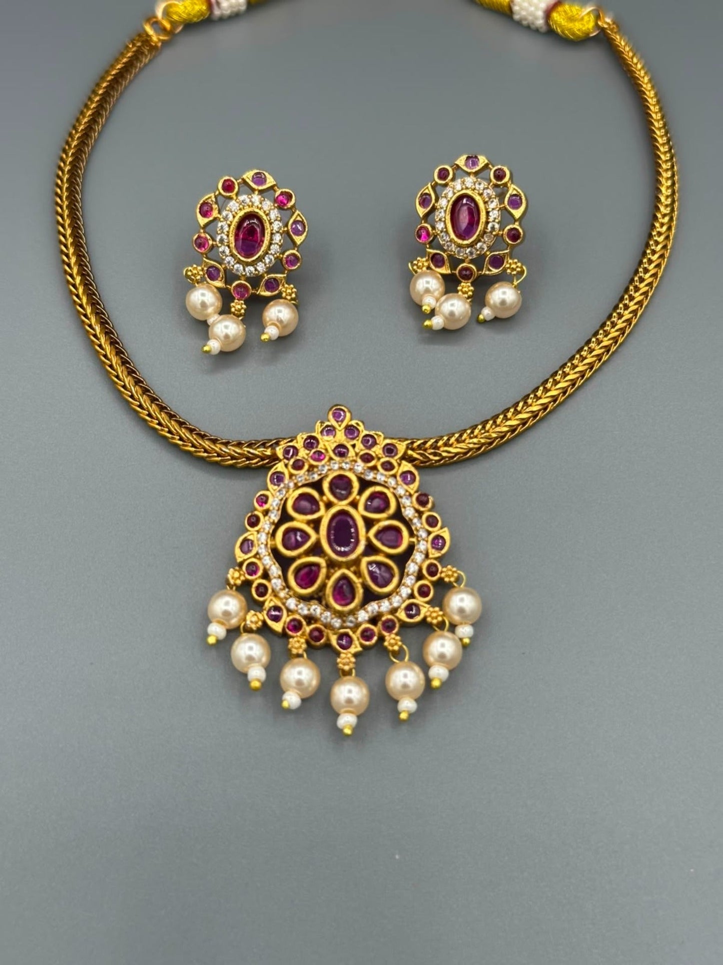 Golden pink and Silver-H&A Jewellery Gold-Plated Polki Jewellery Set 