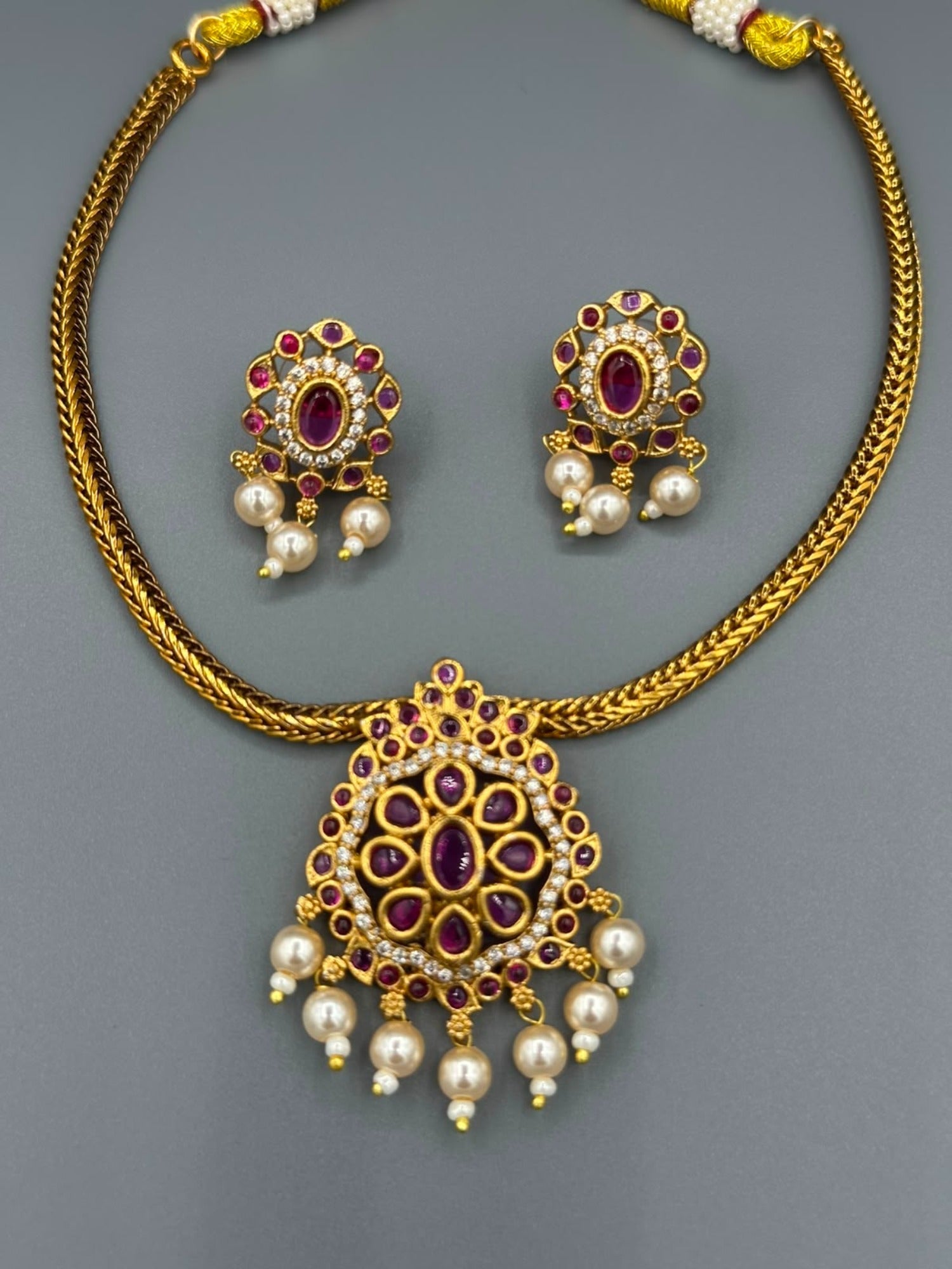 Golden pink and Silver-H&A Jewellery Gold-Plated Polki Jewellery Set 