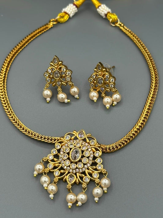 Golden and Silver-H&A Jewellery Gold-Plated Polki Jewellery Set 