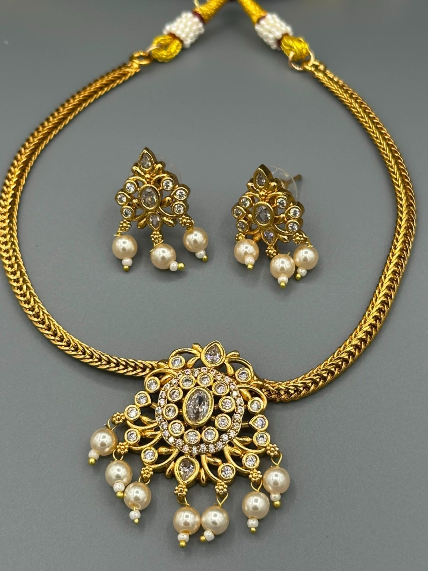 Golden and Silver-H&A Jewellery Gold-Plated Polki Jewellery Set 