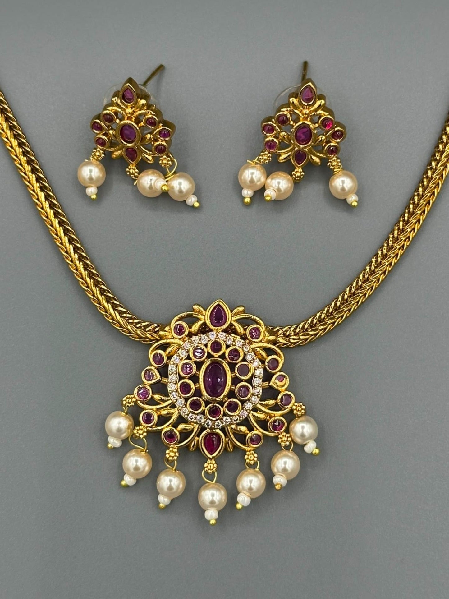 Golden pink and Silver-H&A Jewellery Gold-Plated Polki Jewellery Set 