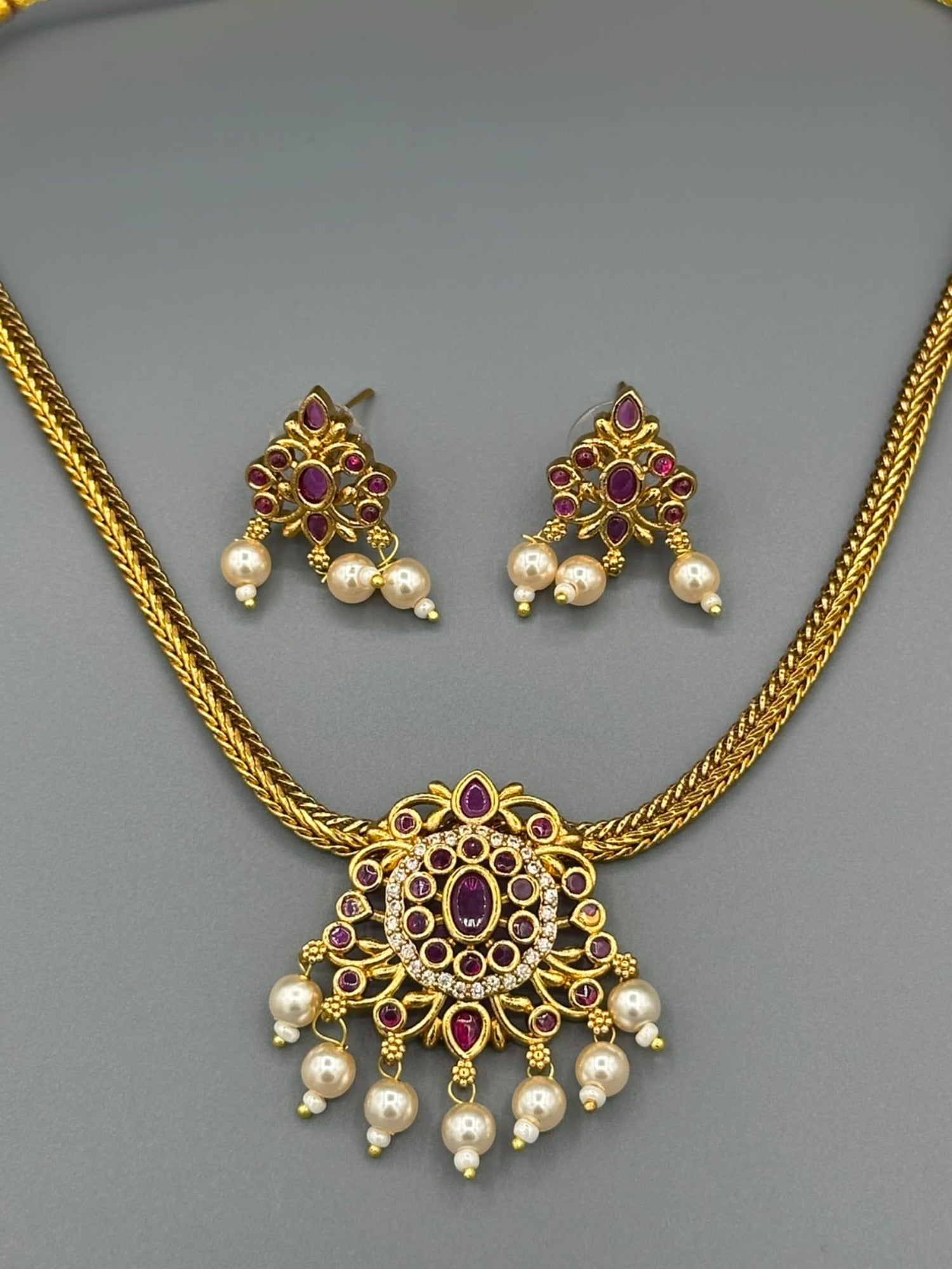Golden pink and Silver-H&A Jewellery Gold-Plated Polki Jewellery Set 