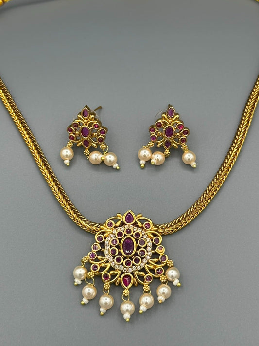 Golden pink and Silver-H&A Jewellery Gold-Plated Polki Jewellery Set 