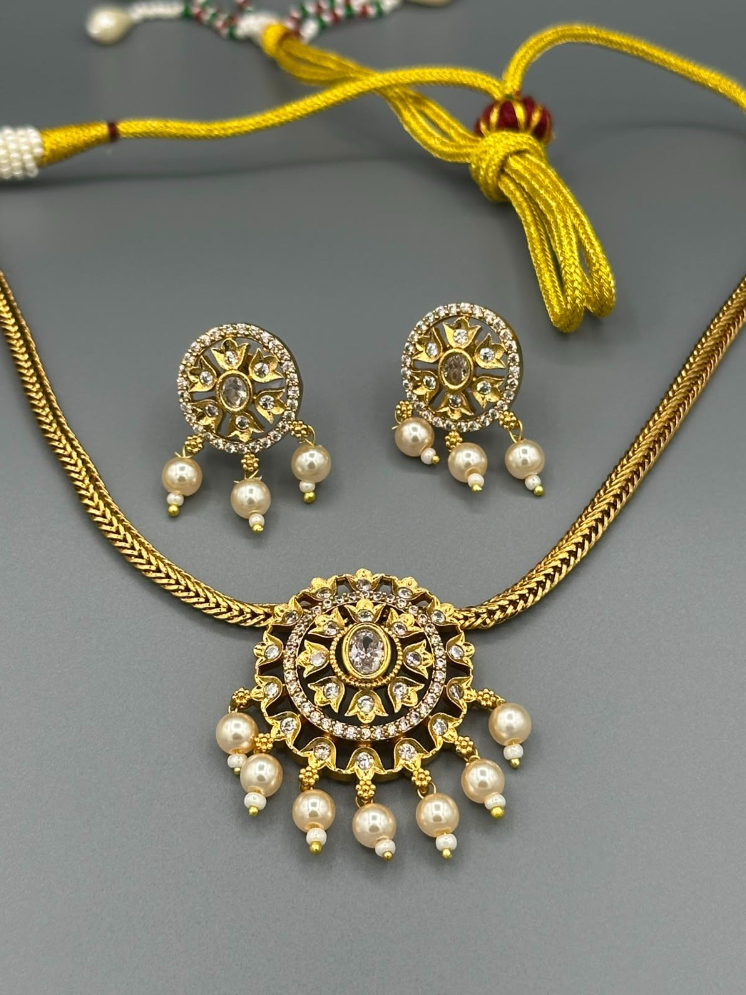 Golden and Silver-H&A Jewellery Gold-Plated Polki Jewellery Set 