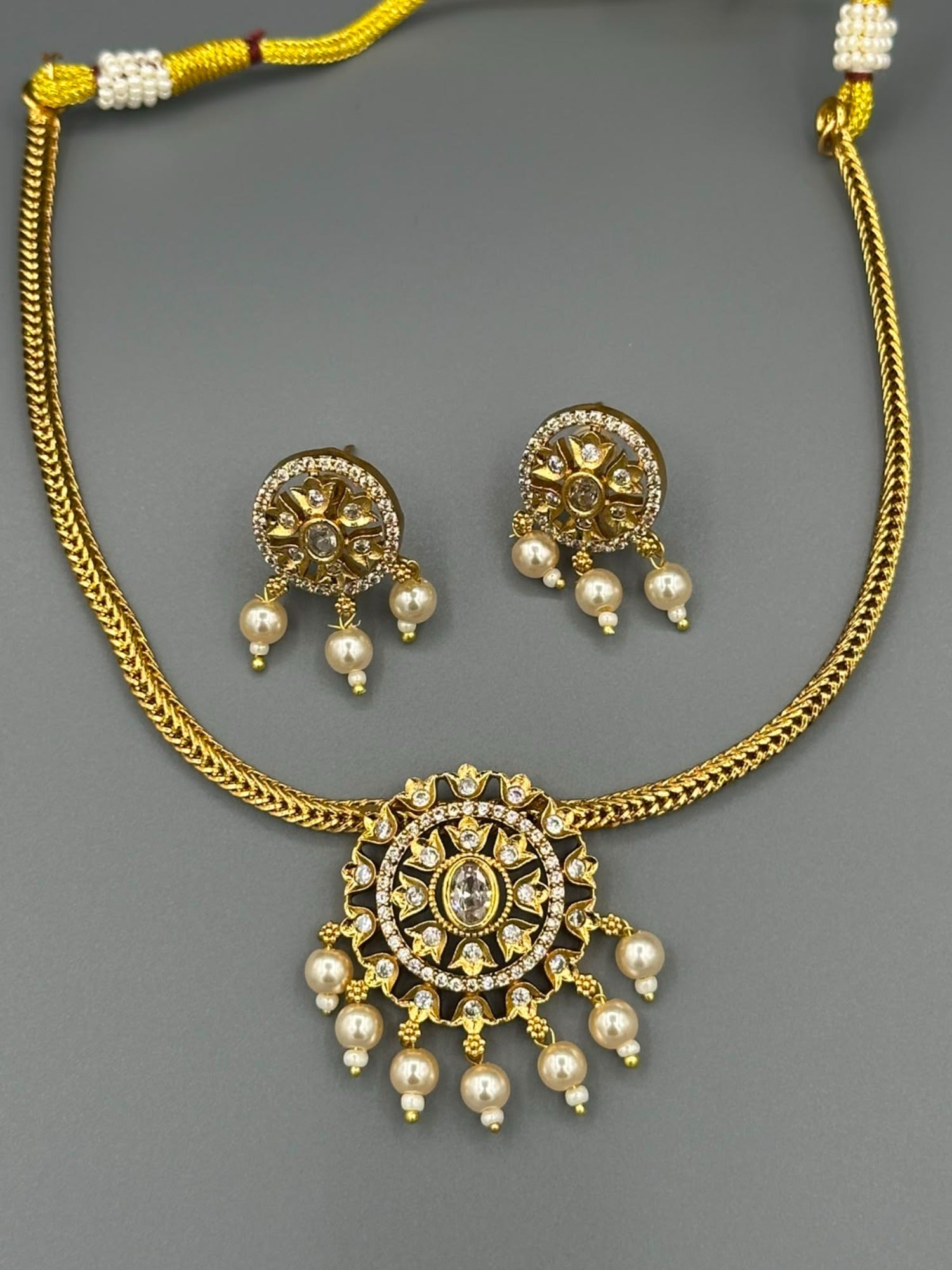 Golden and Silver-H&A Jewellery Gold-Plated Polki Jewellery Set 