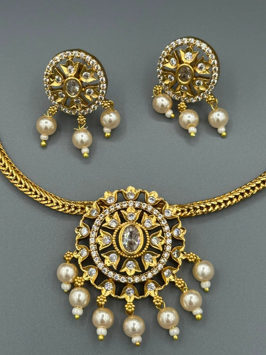 Golden and Silver-H&A Jewellery Gold-Plated Polki Jewellery Set
