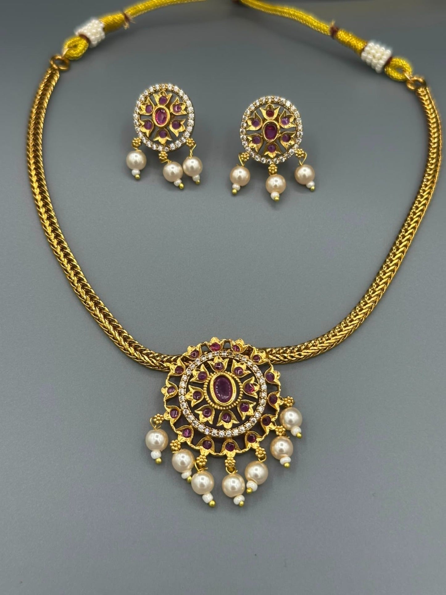 Golden pink and Silver-H&A Jewellery Gold-Plated Polki Jewellery Set 