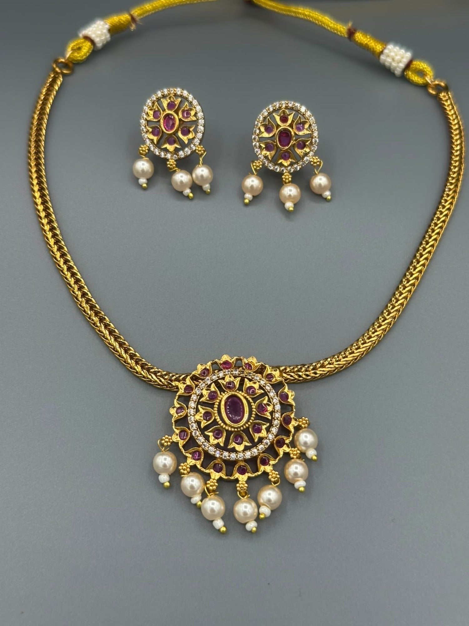 Golden pink and Silver-H&A Jewellery Gold-Plated Polki Jewellery Set 