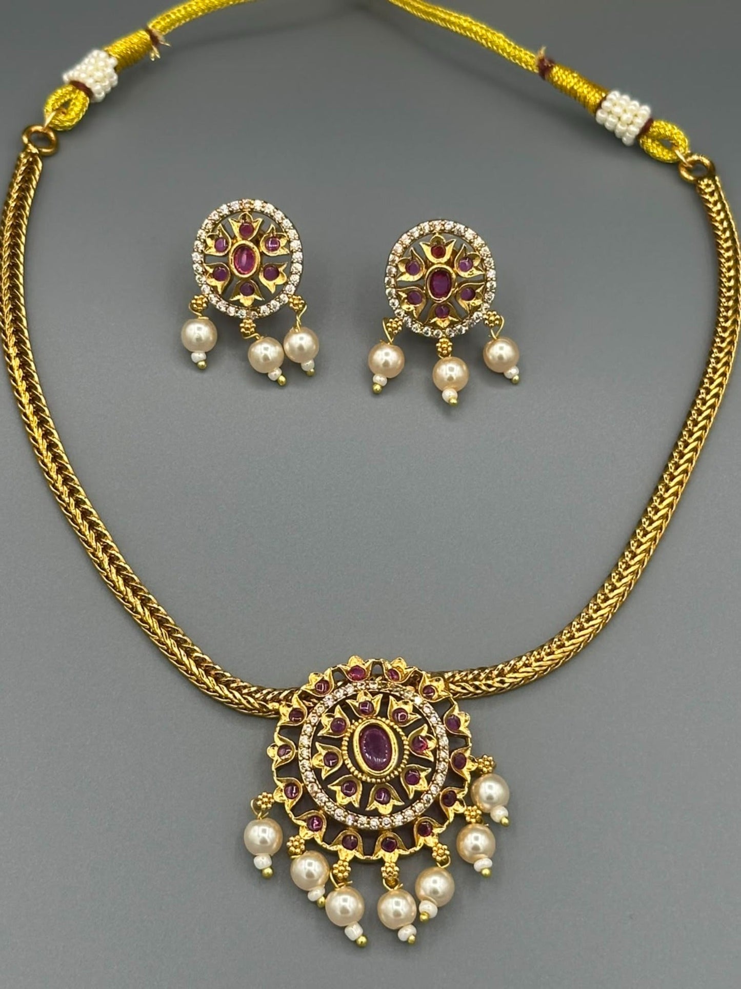 Golden pink and Silver-H&A Jewellery Gold-Plated Polki Jewellery Set 