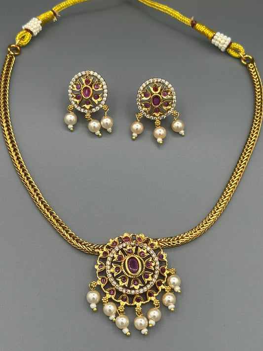 Golden pink and Silver-H&A Jewellery Gold-Plated Polki Jewellery Set 