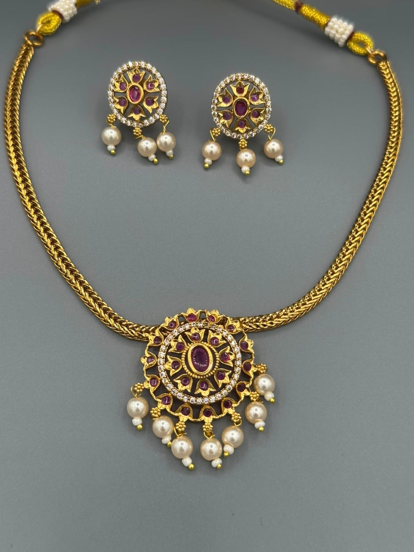 Golden pink and Silver-H&A Jewellery Gold-Plated Polki Jewellery Set 
