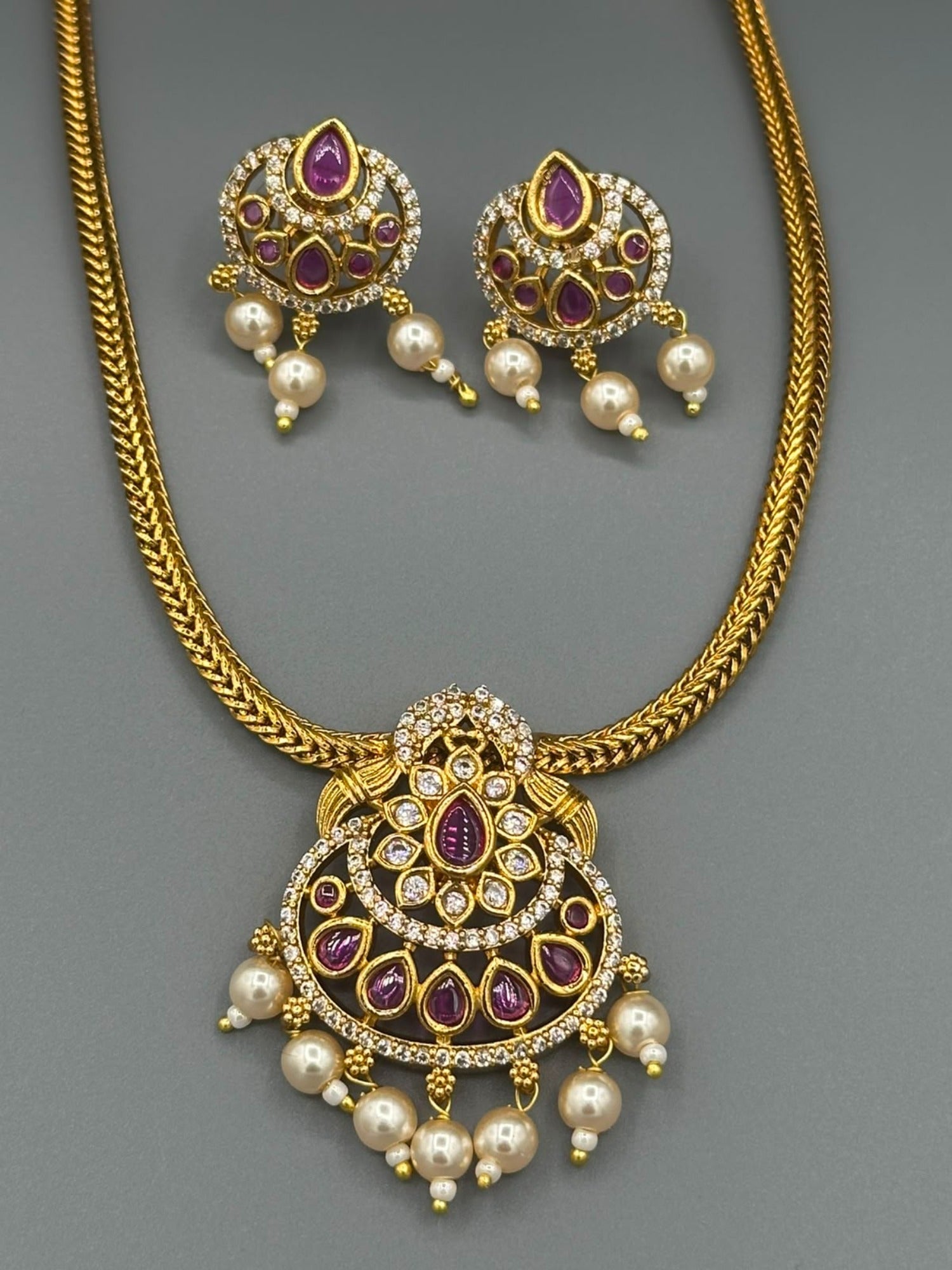 Golden pink and Silver-H&A Jewellery Gold-Plated Polki Jewellery Set 