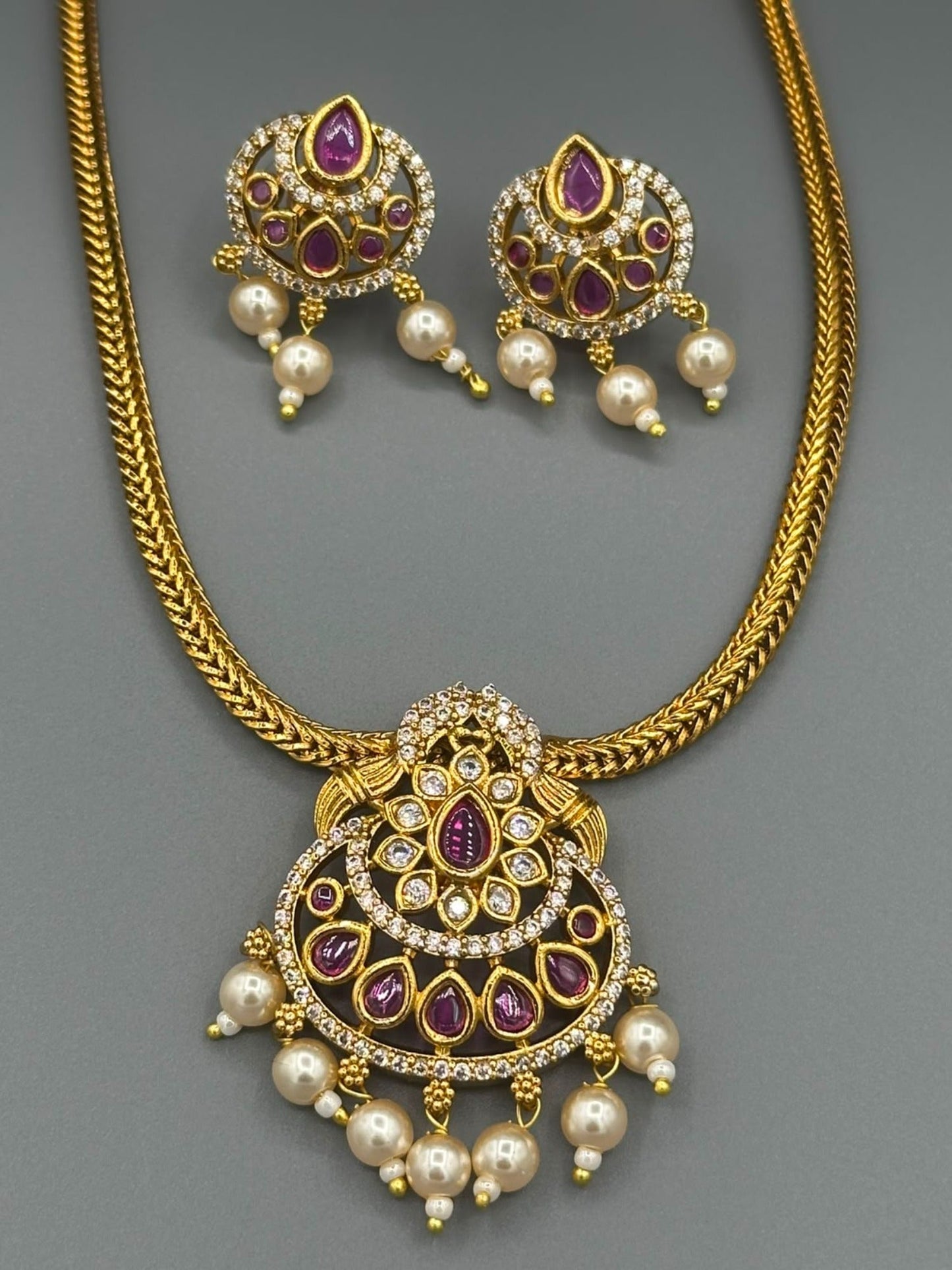 Golden pink and Silver-H&A Jewellery Gold-Plated Polki Jewellery Set 