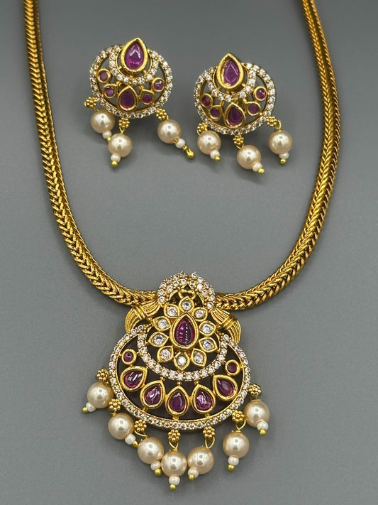 Golden pink and Silver-H&A Jewellery Gold-Plated Polki Jewellery Set 
