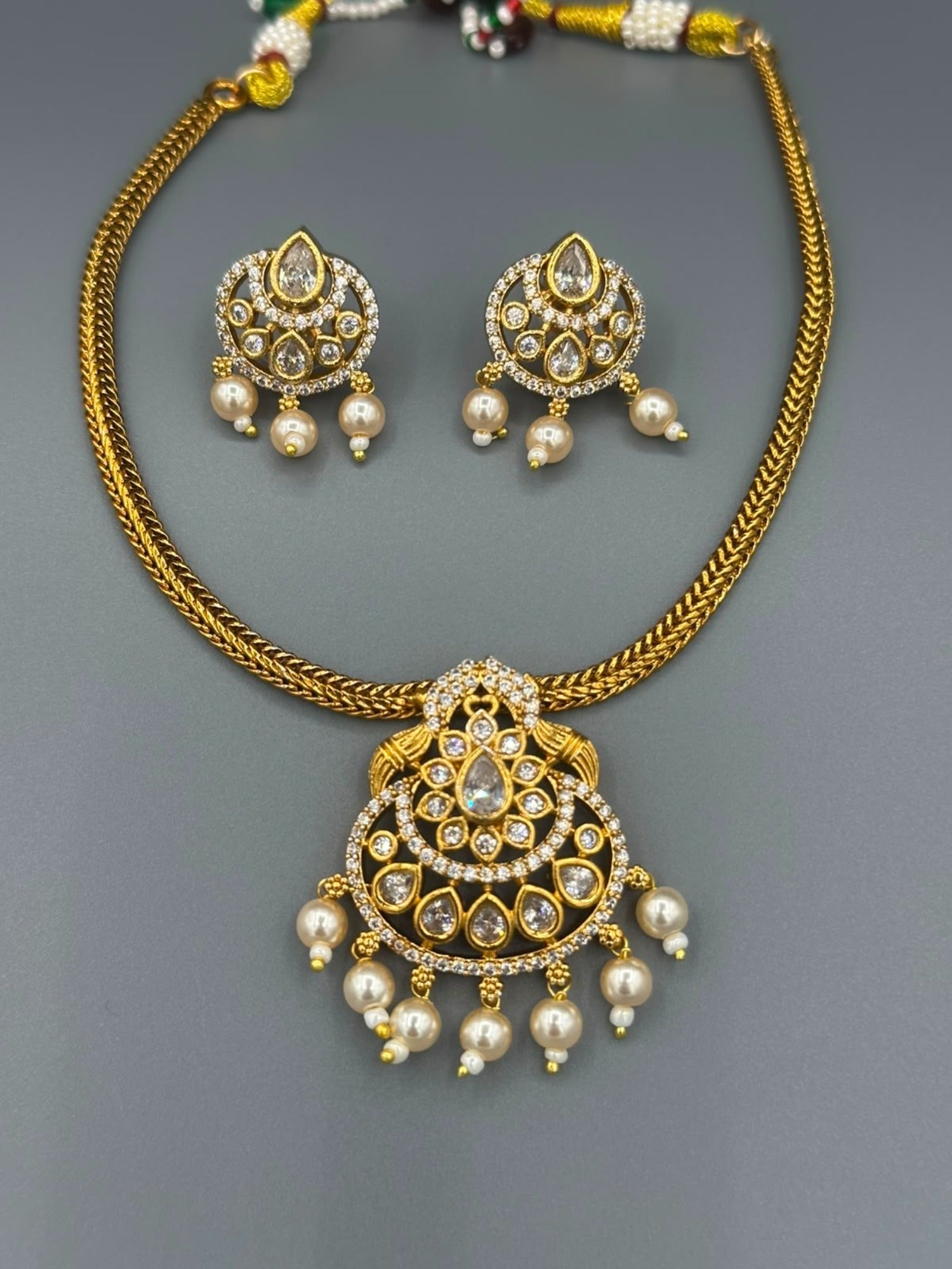 Golden and Silver-H&A Jewellery Gold-Plated Polki Jewellery Set 