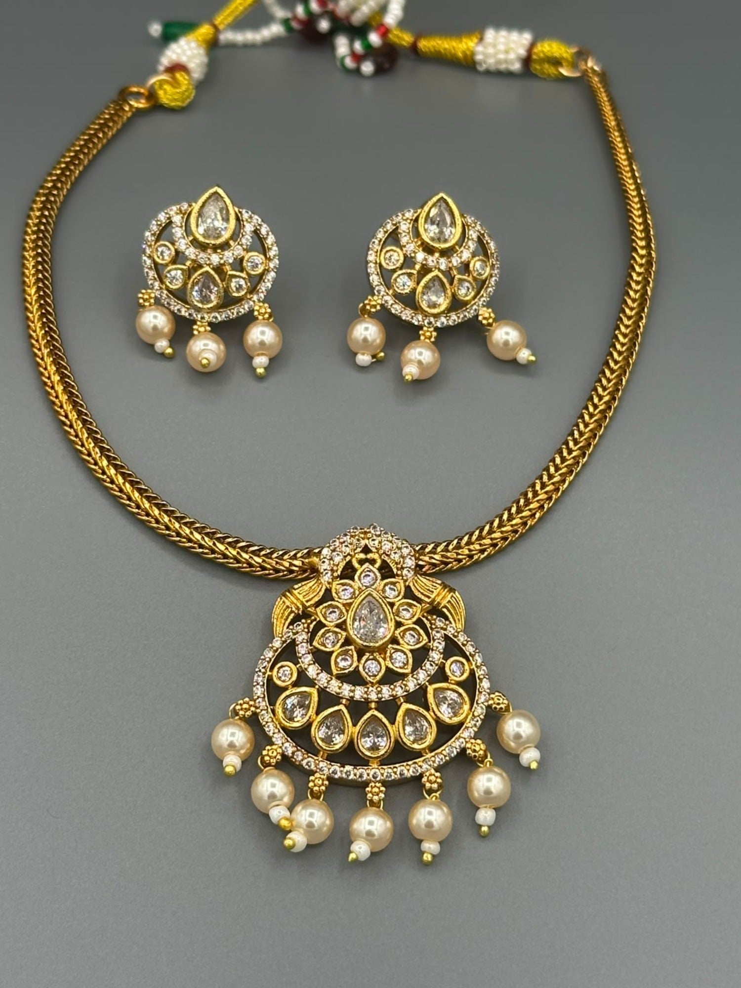 Golden and Silver-H&A Jewellery Gold-Plated Polki Jewellery Set 