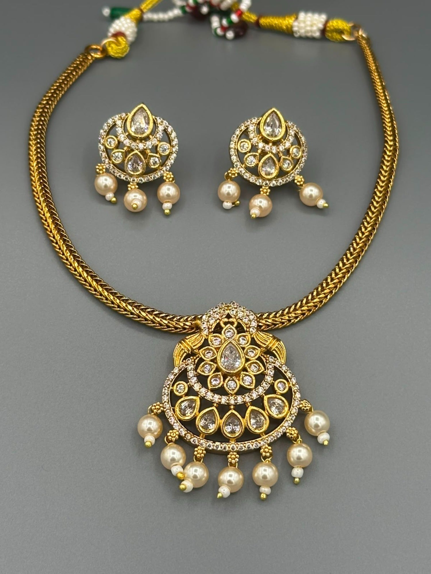 Golden and Silver-H&A Jewellery Gold-Plated Polki Jewellery Set 