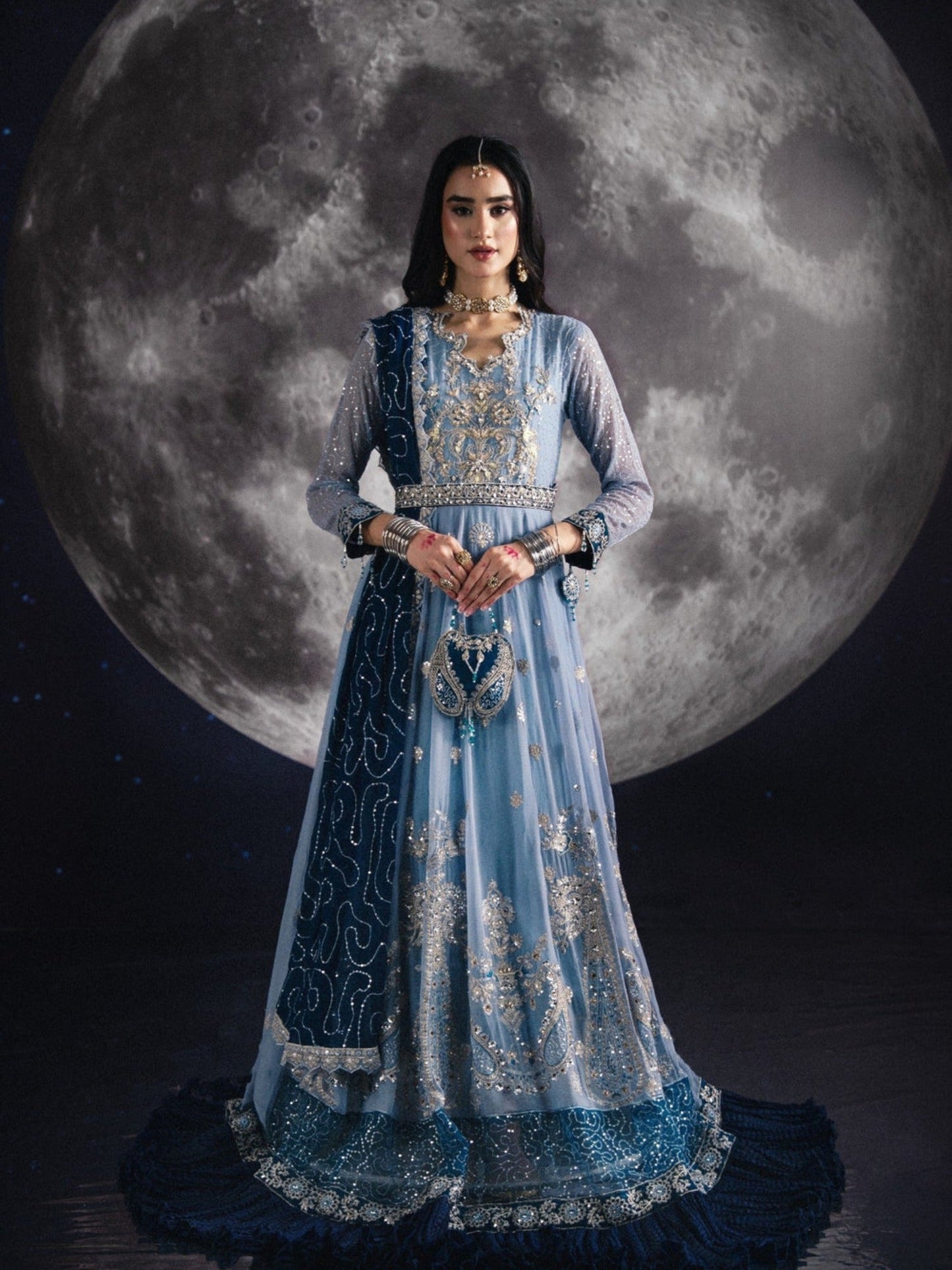 Blue Sara Jahan Chiffon Embroidered Maxi-SJ-1008