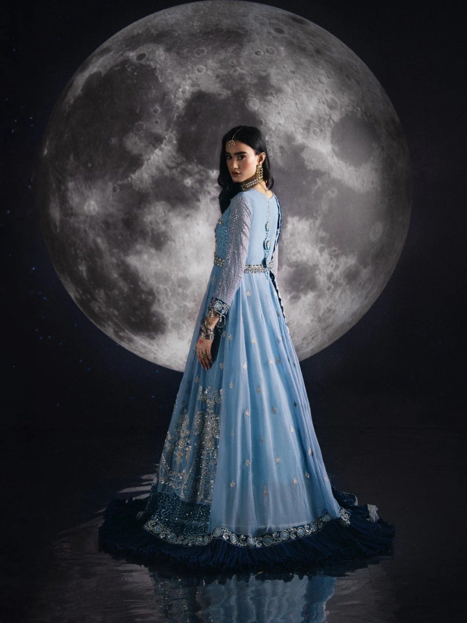 Blue Sara Jahan Chiffon Embroidered Maxi-SJ-1008