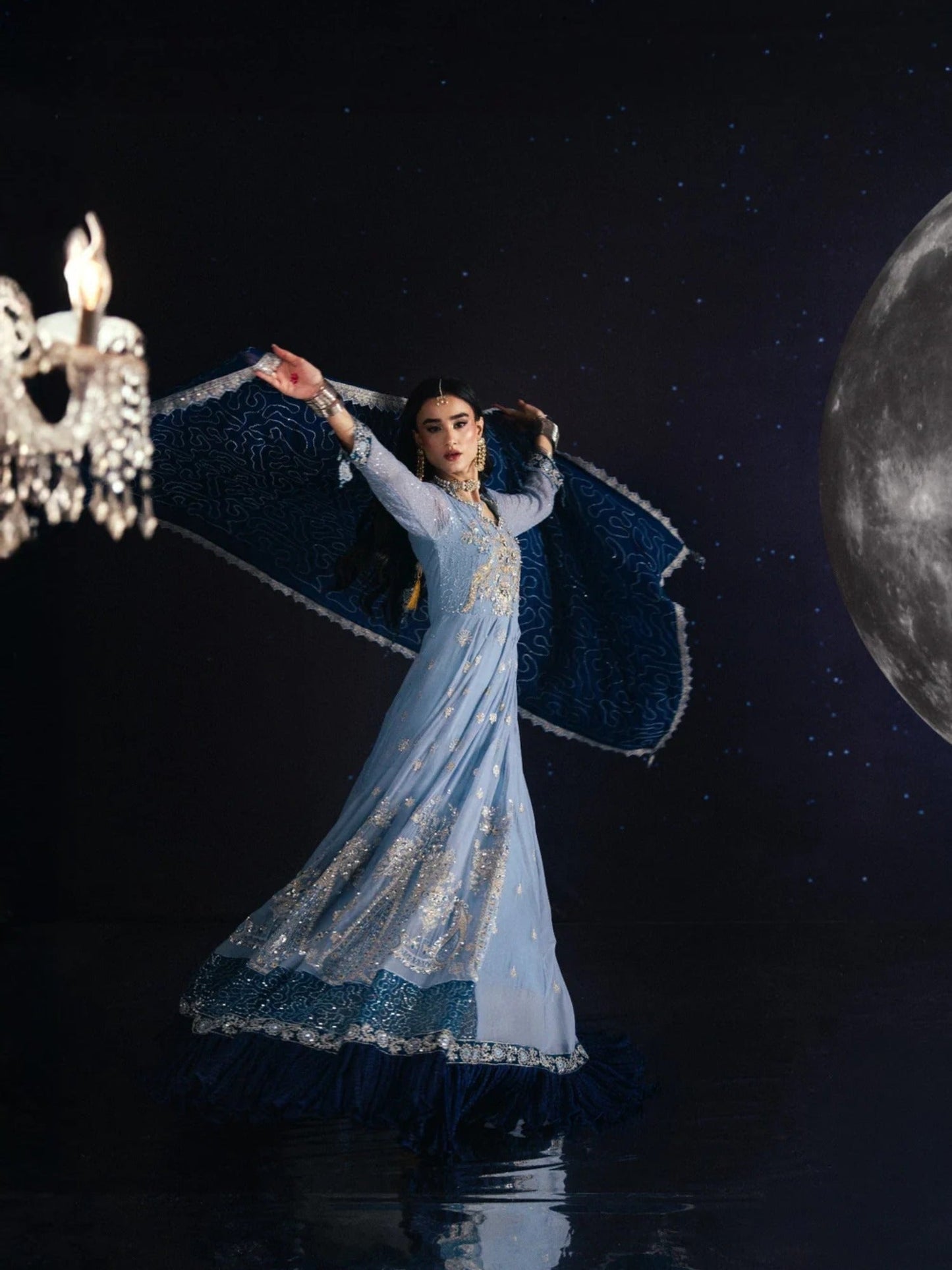 Blue Sara Jahan Chiffon Embroidered Maxi-SJ-1008