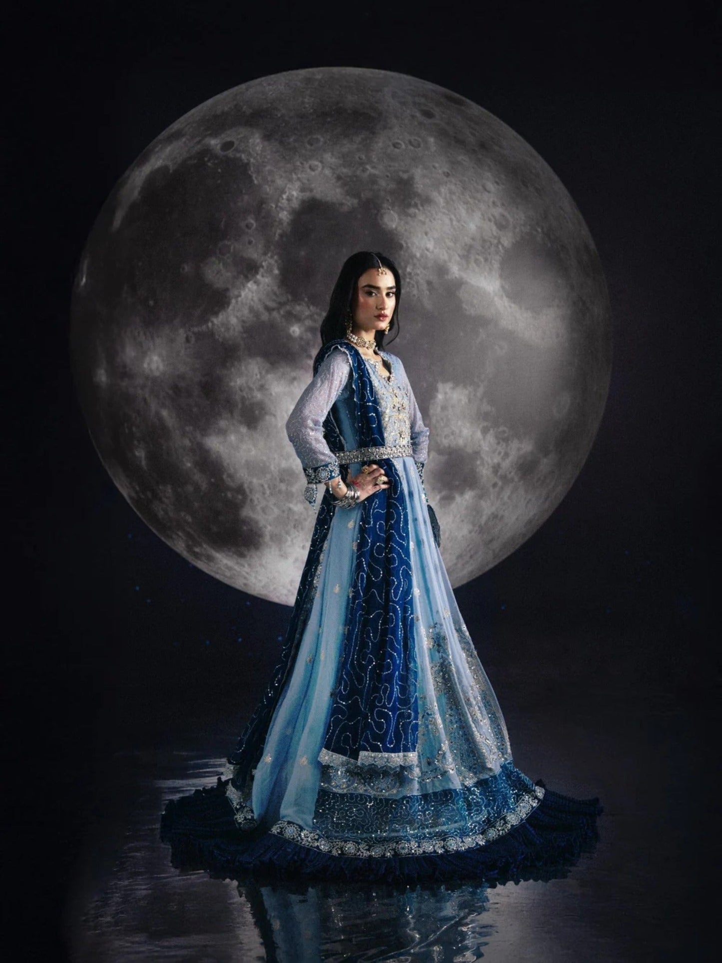 Blue Sara Jahan Chiffon Embroidered Maxi-SJ-1008