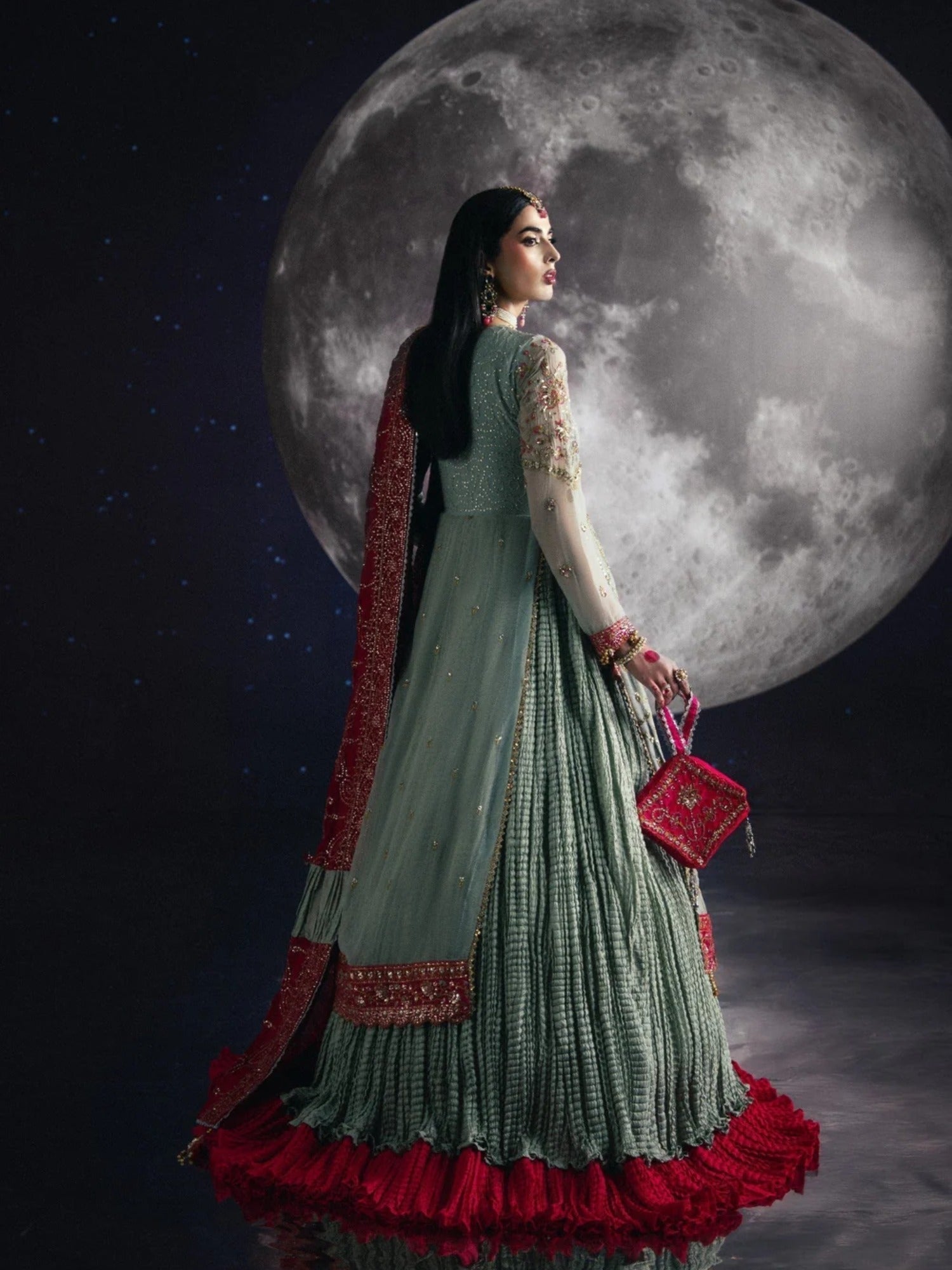 Green Sara Jahan Chiffon Embroidered Maxi-SJ-1007