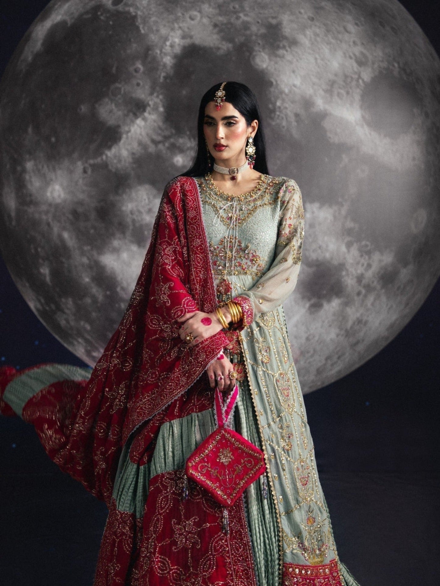 Green Sara Jahan Chiffon Embroidered Maxi-SJ-1007