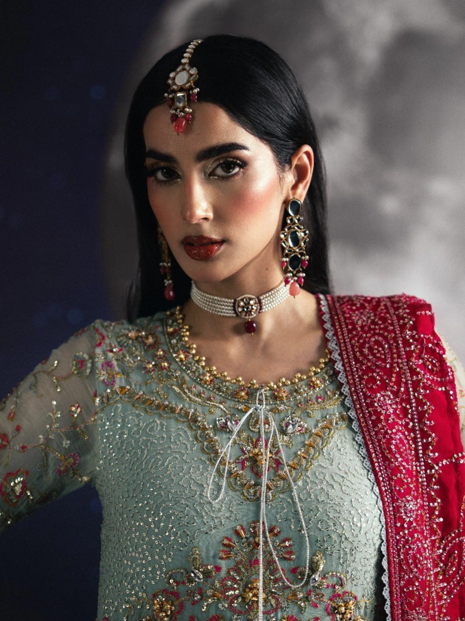 Green Sara Jahan Chiffon Embroidered Maxi-SJ-1007