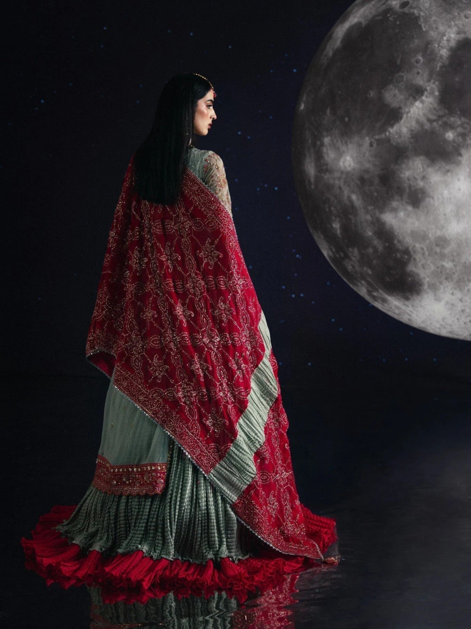 Green Sara Jahan Chiffon Embroidered Maxi-SJ-1007