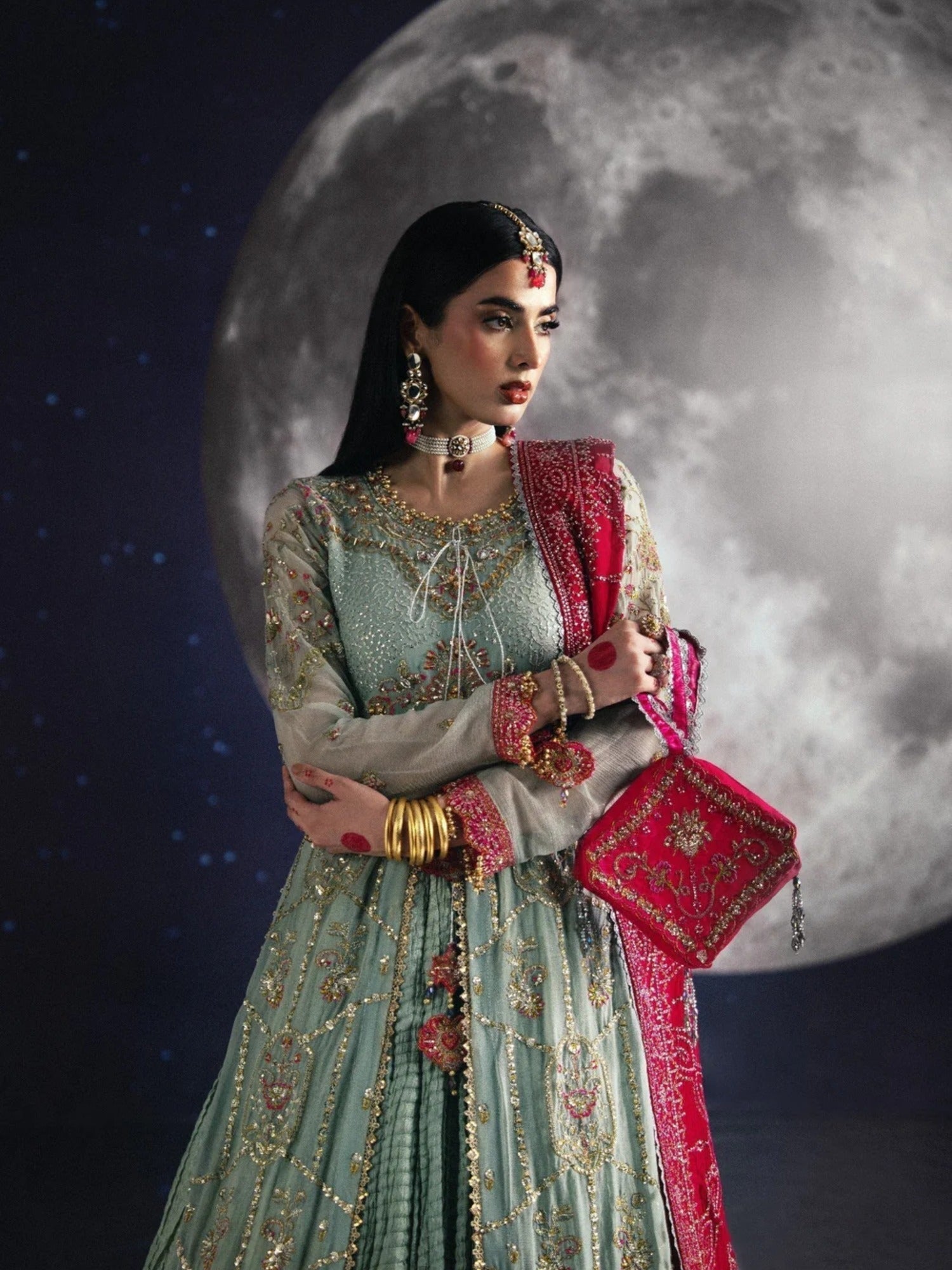 Green Sara Jahan Chiffon Embroidered Maxi-SJ-1007