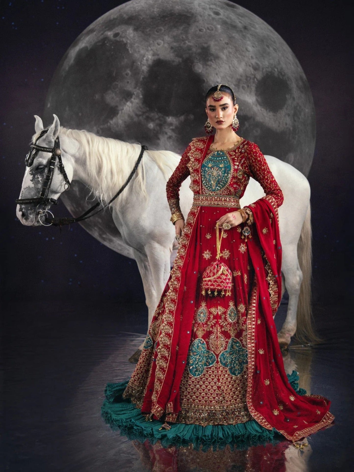 Red Sara Jahan Chiffon Embroidered Maxi-AD-004
