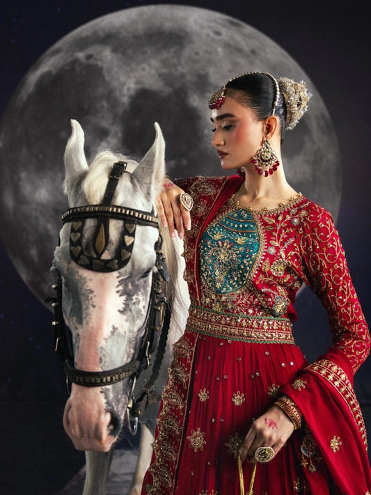 Red Sara Jahan Chiffon Embroidered Maxi-AD-004