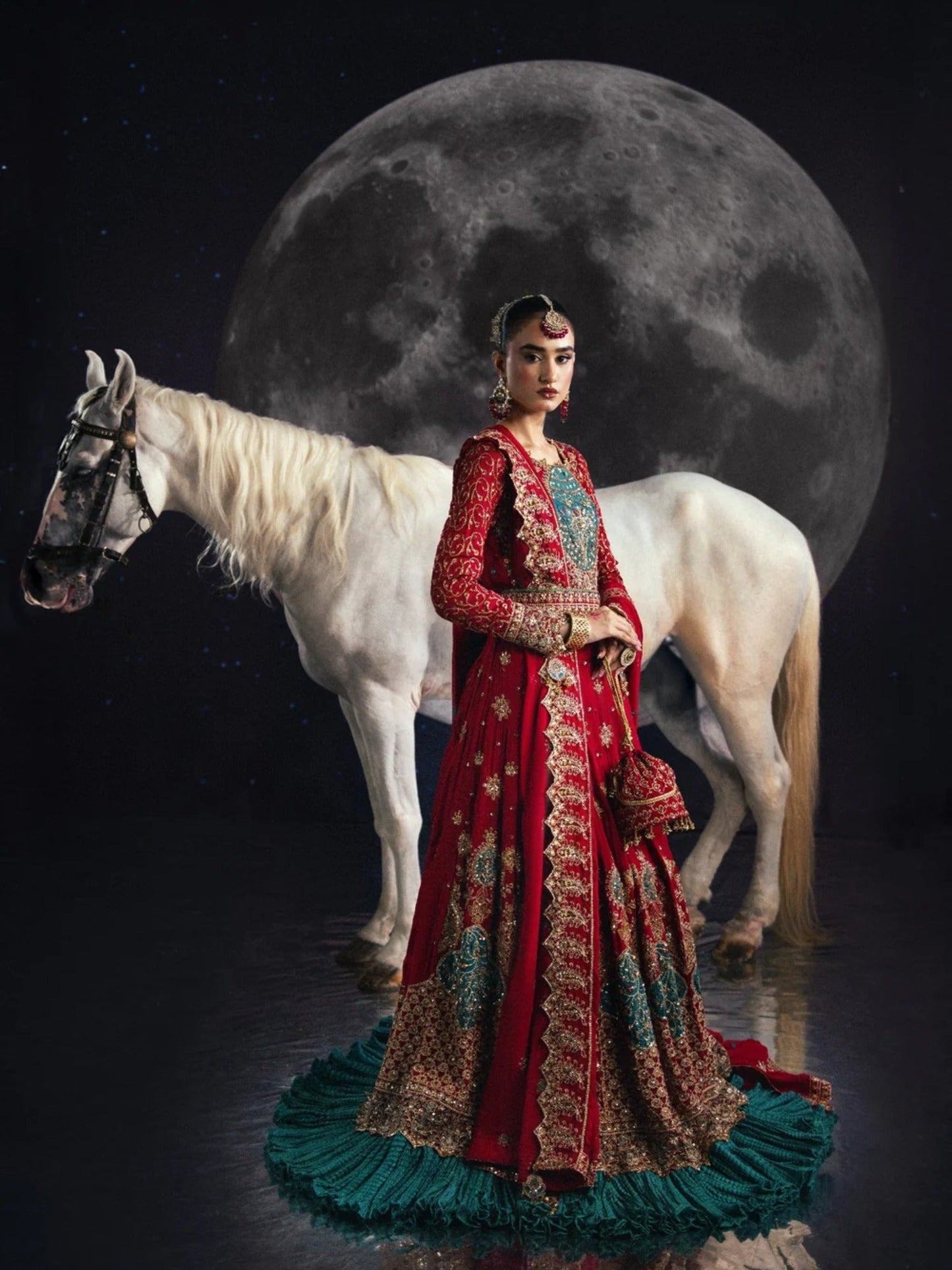 Red Sara Jahan Chiffon Embroidered Maxi-AD-004