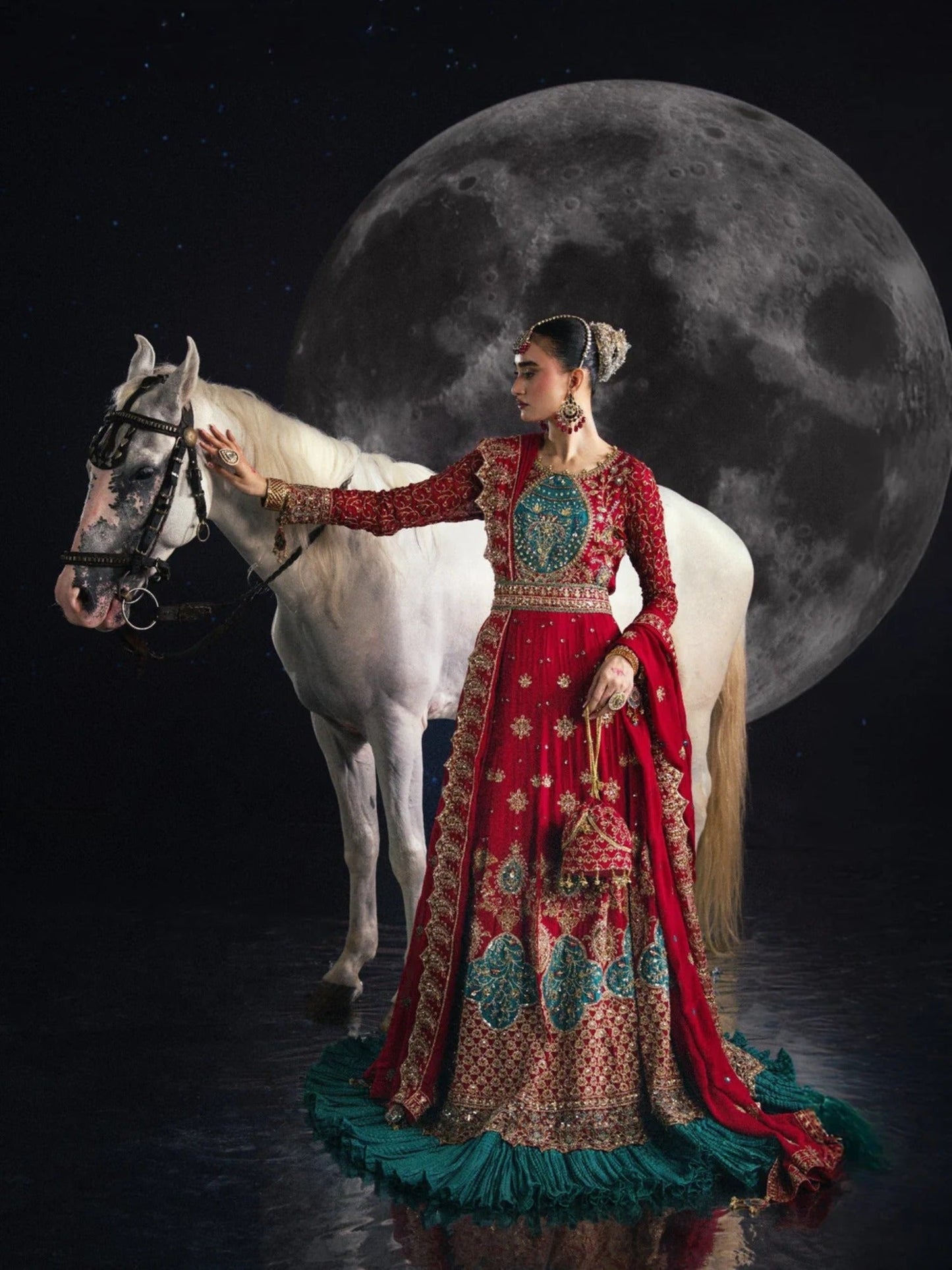 Red Sara Jahan Chiffon Embroidered Maxi-AD-004