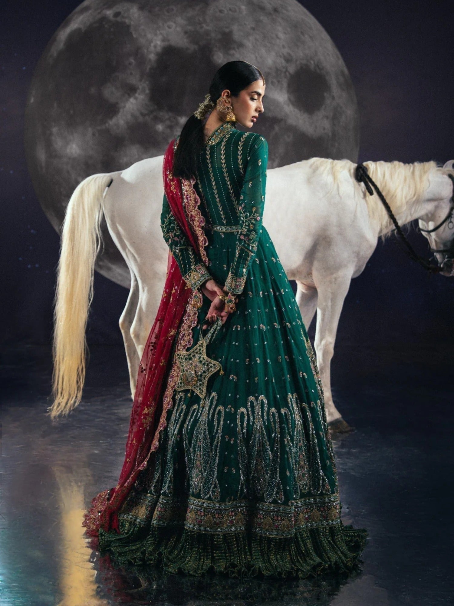 Green Sara Jahan Chiffon Embroidered Maxi-AD-002