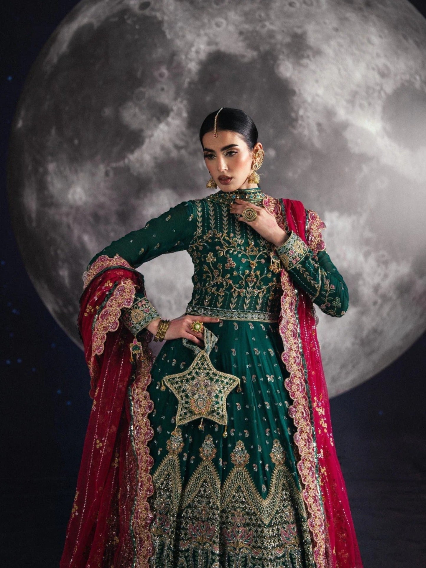 Green Sara Jahan Chiffon Embroidered Maxi-AD-002