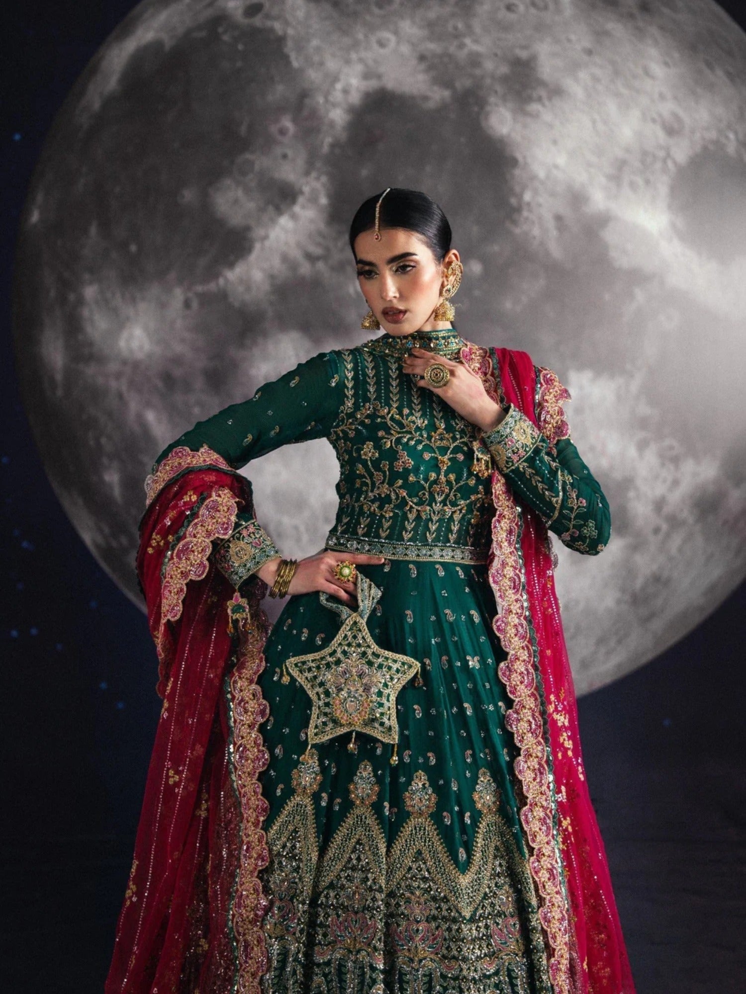 Green Sara Jahan Chiffon Embroidered Maxi-AD-002