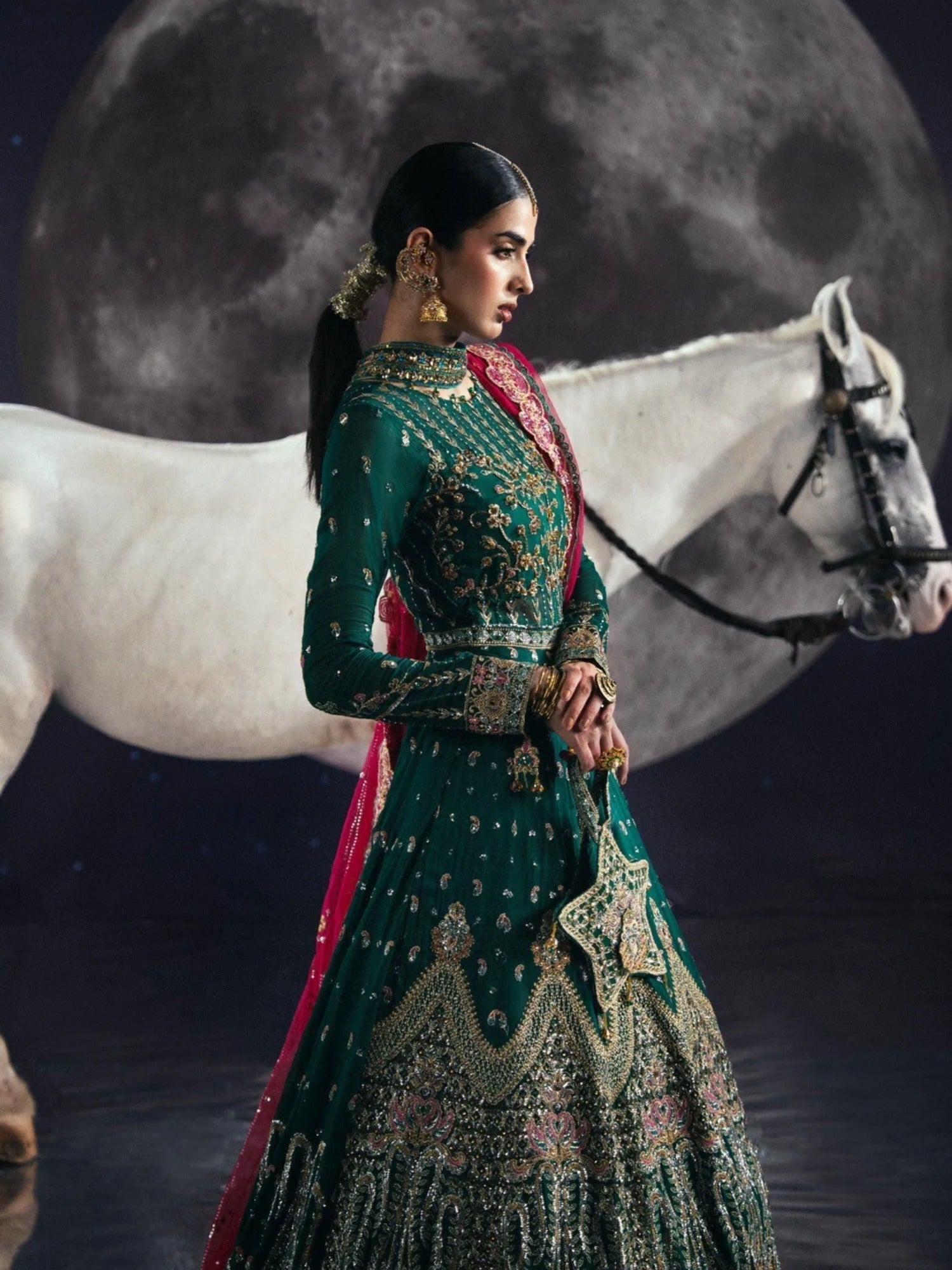 Green Sara Jahan Chiffon Embroidered Maxi-AD-002
