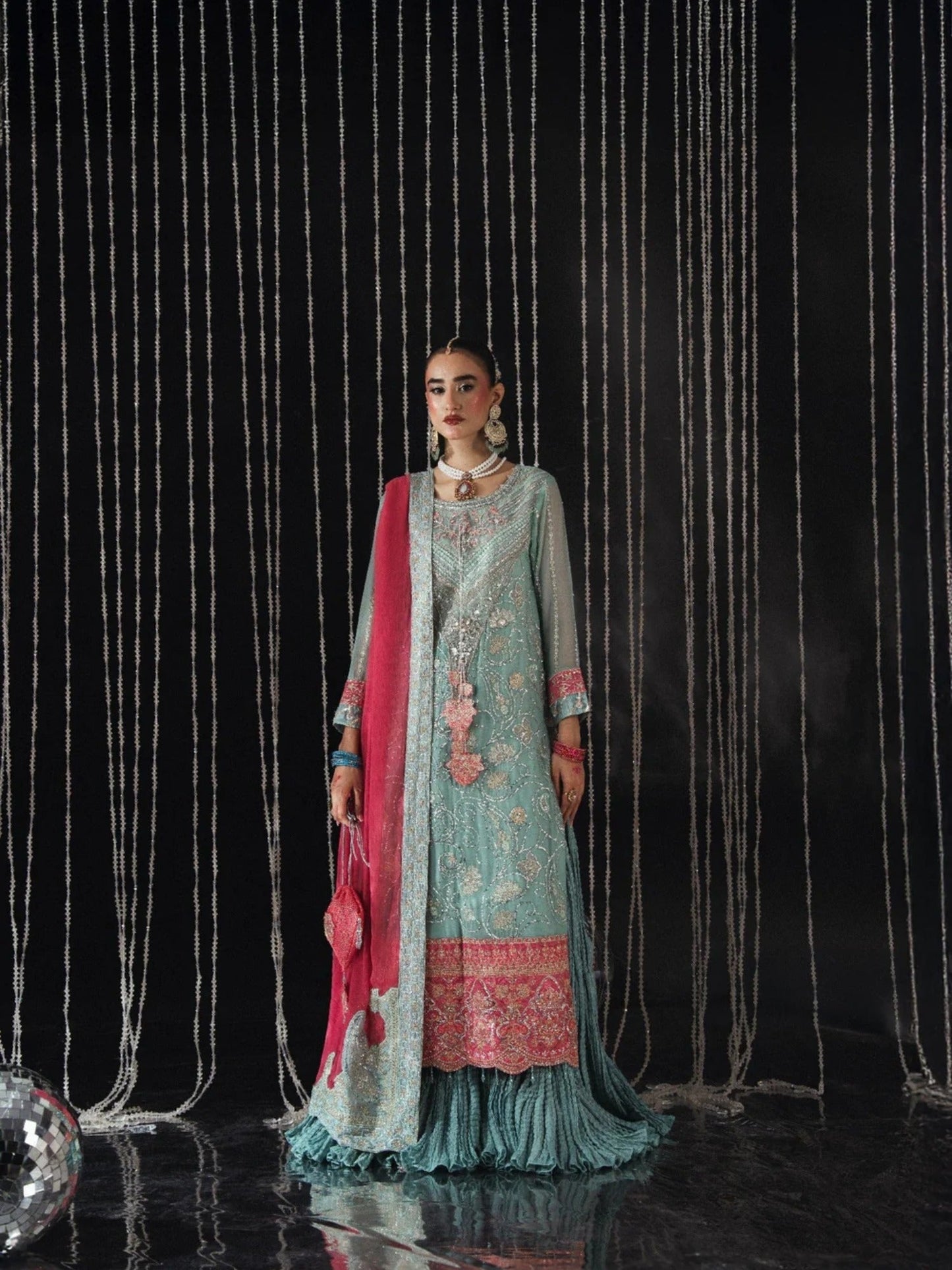 Blue Sara Jahan Chiffon Embroidered Sharara-SJ-1005