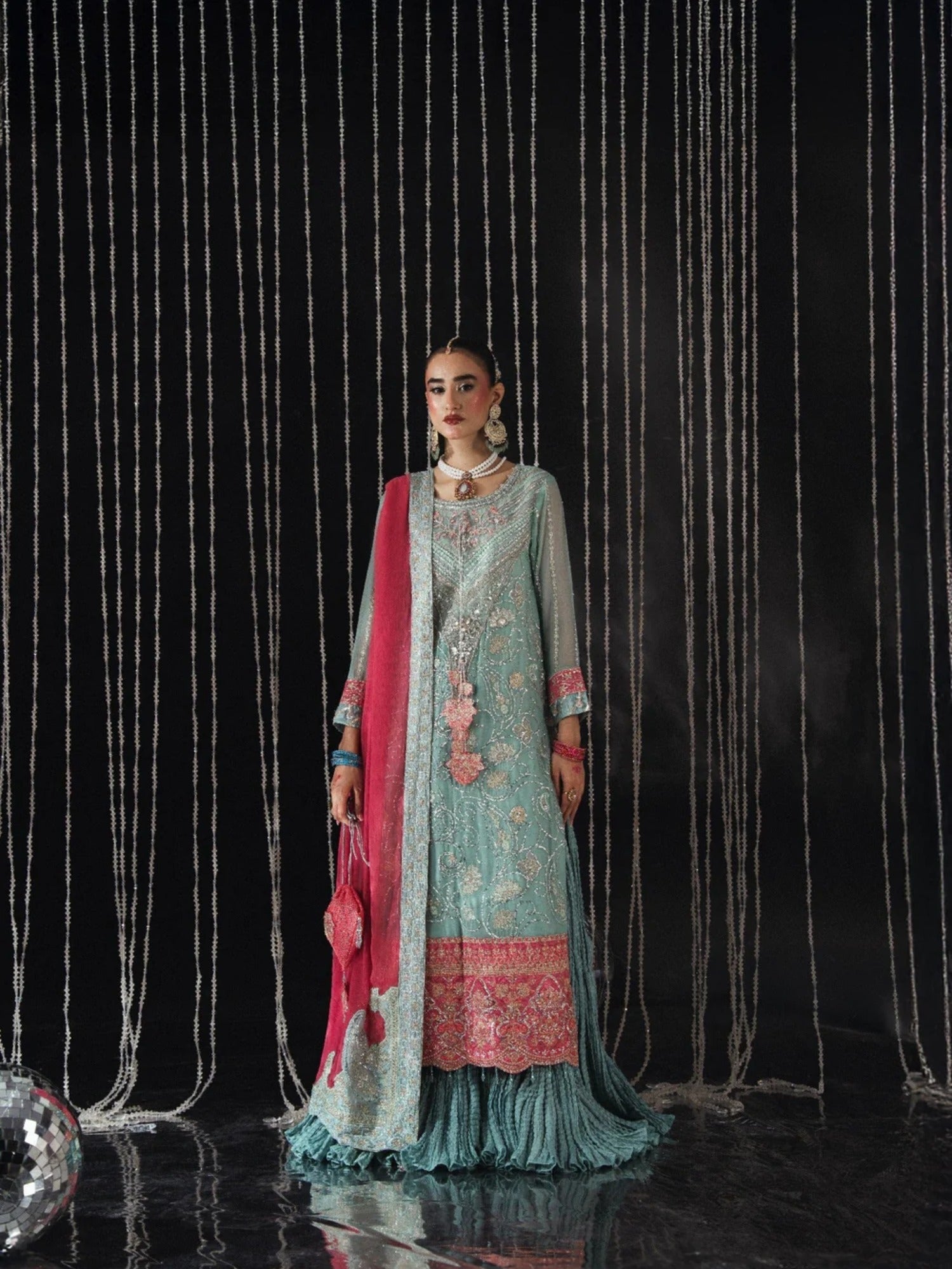Blue Sara Jahan Chiffon Embroidered Sharara-SJ-1005