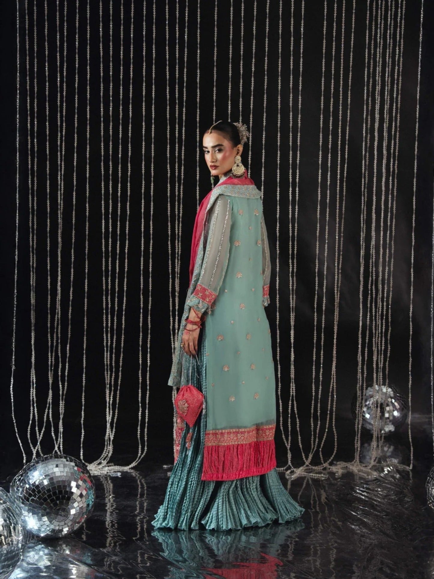 Blue Sara Jahan Chiffon Embroidered Sharara-SJ-1005