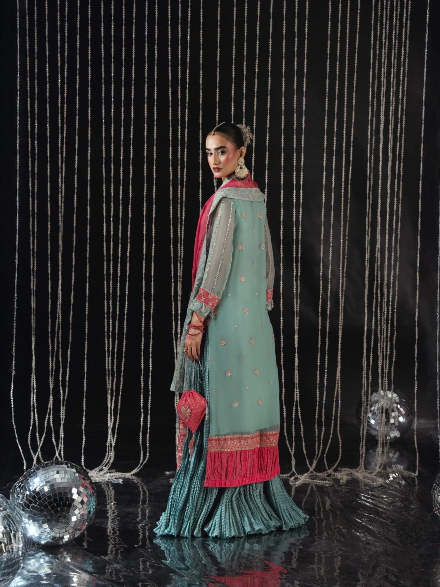 Blue Sara Jahan Chiffon Embroidered Sharara-SJ-1005