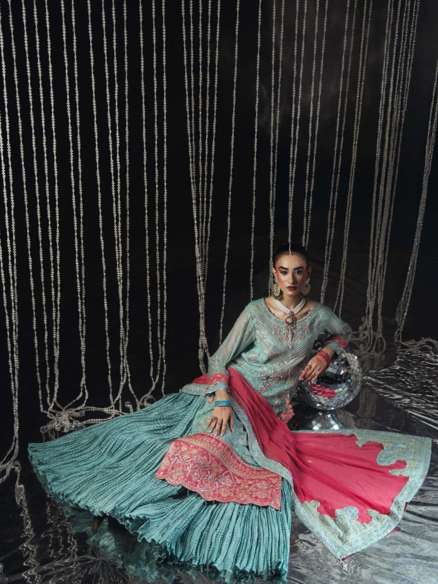 Blue Sara Jahan Chiffon Embroidered Sharara-SJ-1005