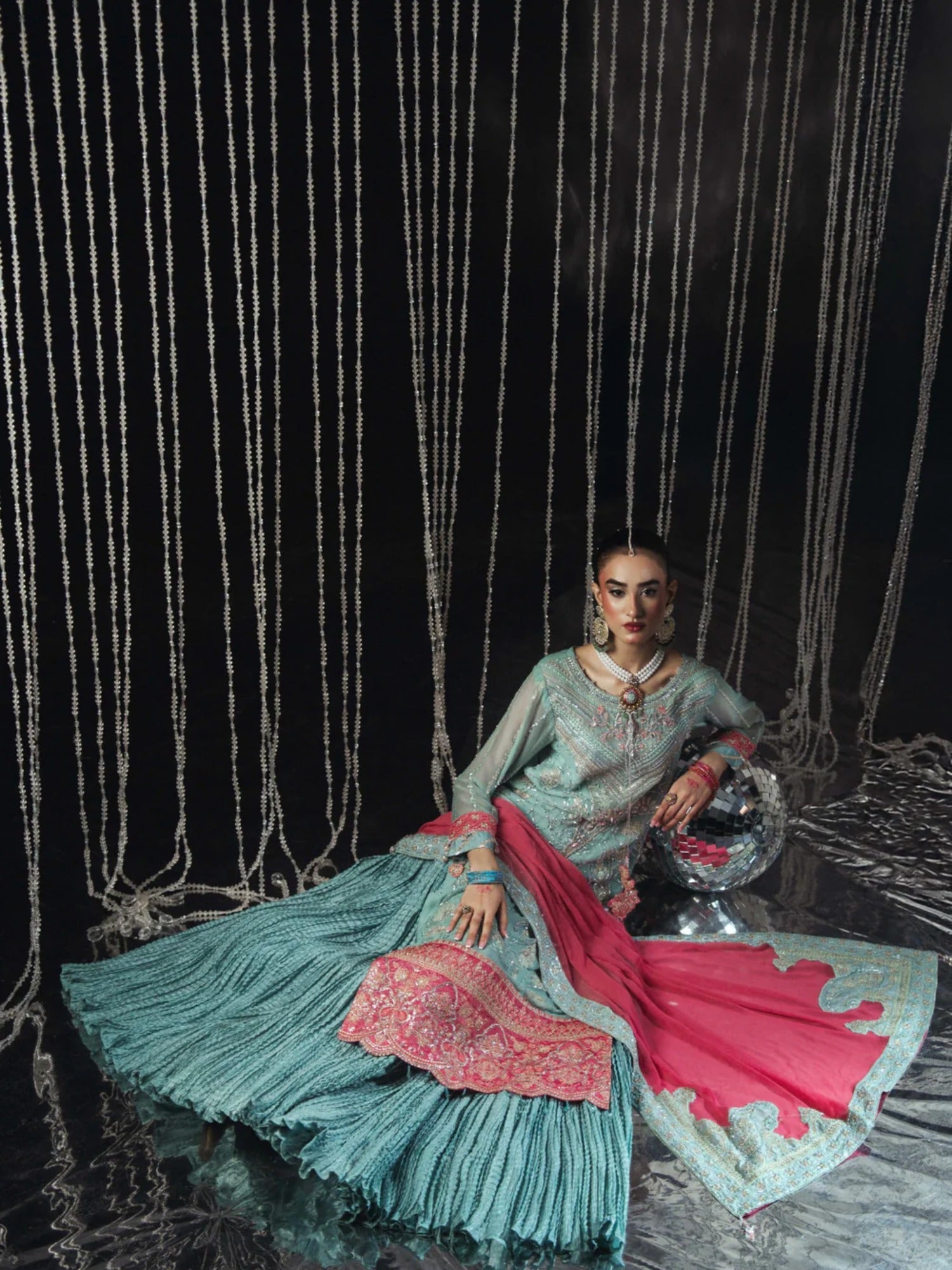 Blue Sara Jahan Chiffon Embroidered Sharara-SJ-1005